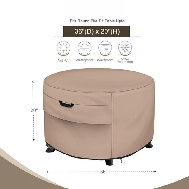 Alt view image 2 of 7 - Khaki Round Fire Pit Cover, HeavyDuty Waterproof Oxford Fabric Outdoor Fire Pit Protector with Handles and Drawstring