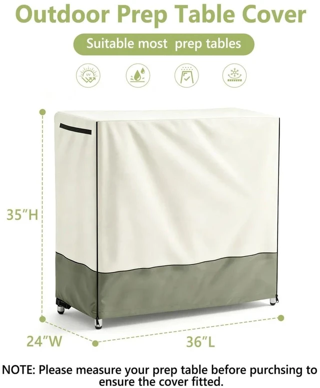Alt view image 2 of 6 - Beige & Lime Green Pre Table Cover, 36''L×24''W×35''HWeatherproof Outdoor Patio Pre Table Protector with Side Handles, Front Dual Zippers, Corner Buckles, Black Edge Binding