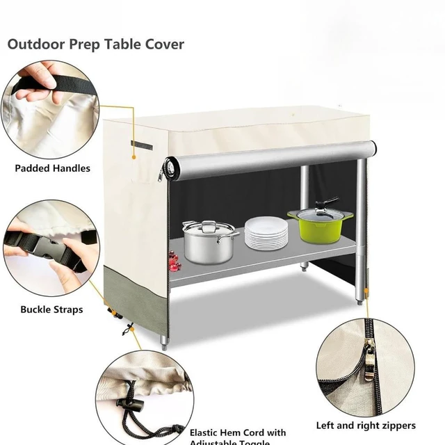 Alt view image 3 of 6 - Beige & Lime Green Pre Table Cover, 36''L×24''W×35''HWeatherproof Outdoor Patio Pre Table Protector with Side Handles, Front Dual Zippers, Corner Buckles, Black Edge Binding