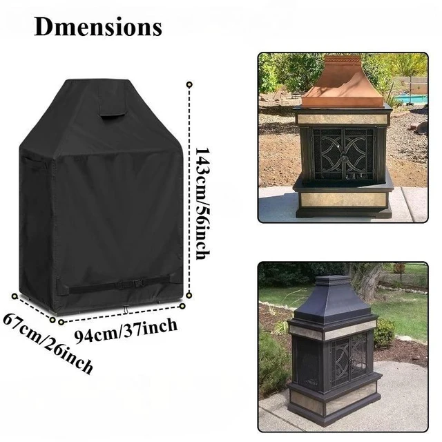 Alt view image 2 of 7 - Black Firewood Fireplace Cover, 37''L×26''W×56''HWeatherproof Outdoor Fire Pit Protector with Top Vent, Side Handles, Triangle Tab Straps, Corner Drawstring Design