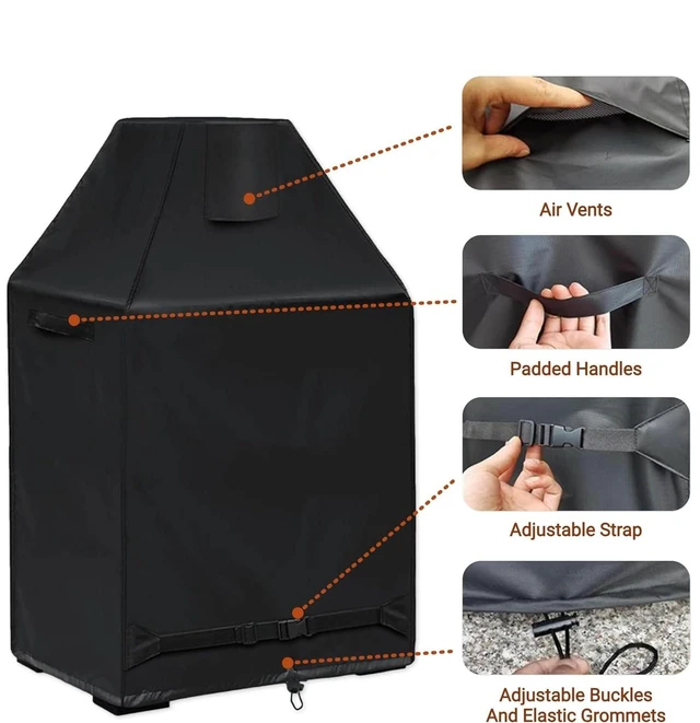 Alt view image 3 of 7 - Black Firewood Fireplace Cover, 37''L×26''W×56''HWeatherproof Outdoor Fire Pit Protector with Top Vent, Side Handles, Triangle Tab Straps, Corner Drawstring Design
