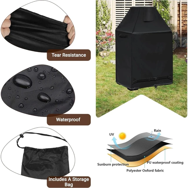 Alt view image 4 of 7 - Black Firewood Fireplace Cover, 37''L×26''W×56''HWeatherproof Outdoor Fire Pit Protector with Top Vent, Side Handles, Triangle Tab Straps, Corner Drawstring Design