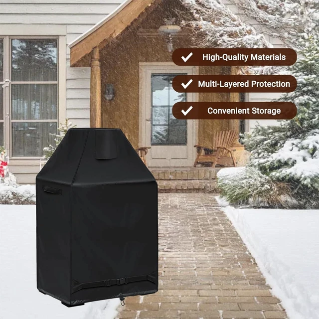 Alt view image 7 of 7 - Black Firewood Fireplace Cover, 37''L×26''W×56''HWeatherproof Outdoor Fire Pit Protector with Top Vent, Side Handles, Triangle Tab Straps, Corner Drawstring Design