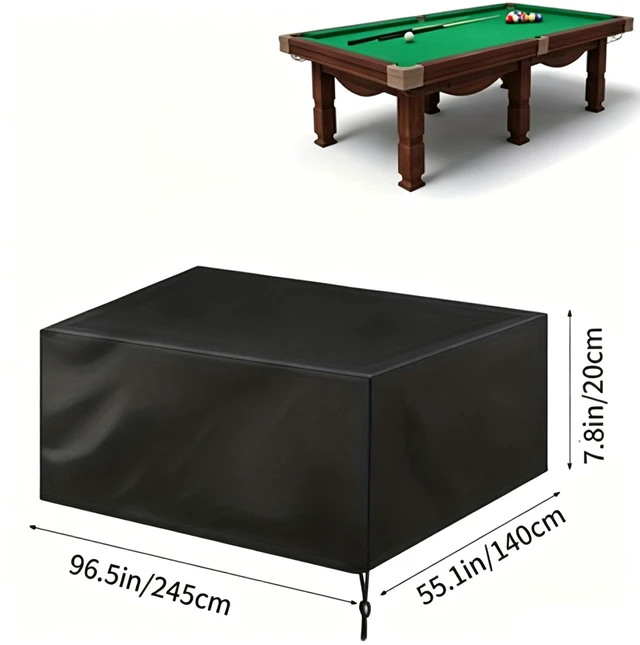 Alt view image 2 of 6 - Black 8FT Pool Table Cover, 96.5"L x 55"W x 8"H Waterproof Dustproof Outdoor Indoor Billiard Table Protector with Bottom Drawstring, Single Needle Stitching