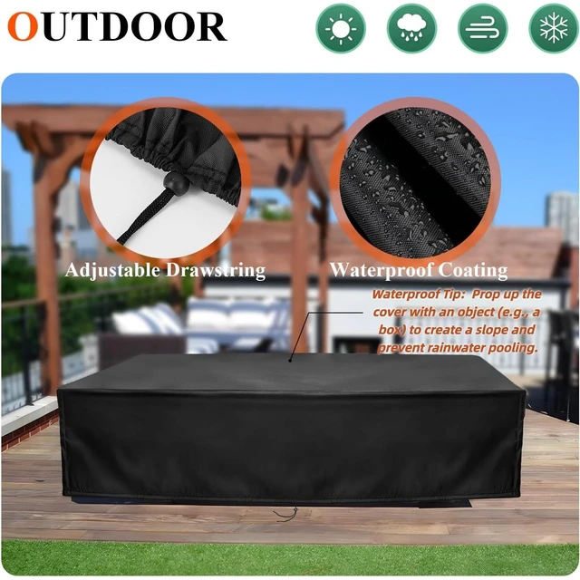 Alt view image 3 of 6 - Black 8FT Pool Table Cover, 96.5"L x 55"W x 8"H Waterproof Dustproof Outdoor Indoor Billiard Table Protector with Bottom Drawstring, Single Needle Stitching