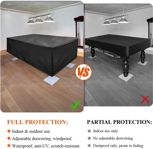 Alt view image 5 of 6 - Black 8FT Pool Table Cover, 96.5"L x 55"W x 8"H Waterproof Dustproof Outdoor Indoor Billiard Table Protector with Bottom Drawstring, Single Needle Stitching