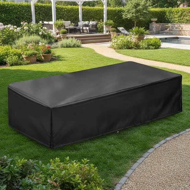 Alt view image 6 of 6 - Black 8FT Pool Table Cover, 96.5"L x 55"W x 8"H Waterproof Dustproof Outdoor Indoor Billiard Table Protector with Bottom Drawstring, Single Needle Stitching