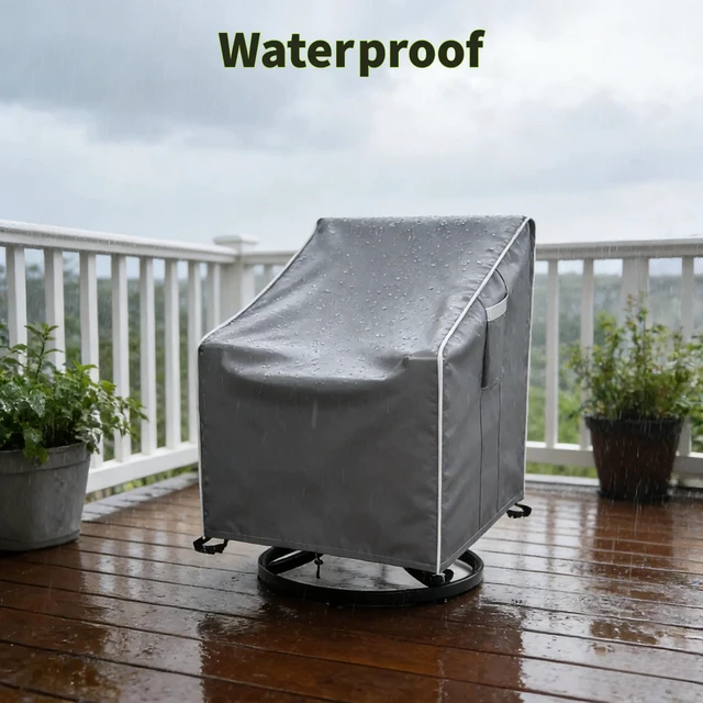 Alt view image 3 of 5 - 2 Pack Grey Outdoor Swivel Chair Cover, HeavyDuty Oxford Fabric Patio Rotating Armchair Protector with White Edge Trim