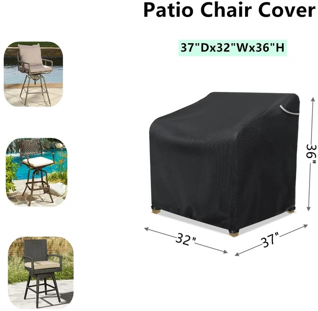 Alt view image 2 of 5 - Black Outdoor Single Chair Cover, HeavyDuty Waterproof Oxford Fabric Patio Armchair Protector with Reflective Strip and Buckle Straps