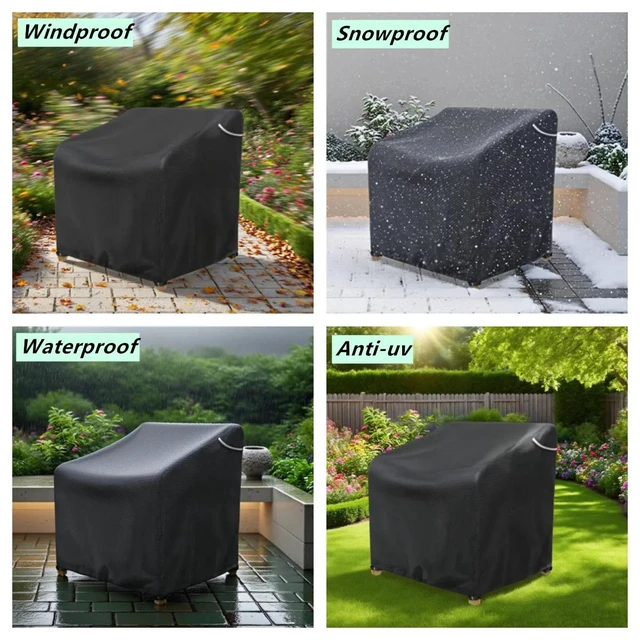 Alt view image 5 of 5 - Black Outdoor Single Chair Cover, HeavyDuty Waterproof Oxford Fabric Patio Armchair Protector with Reflective Strip and Buckle Straps