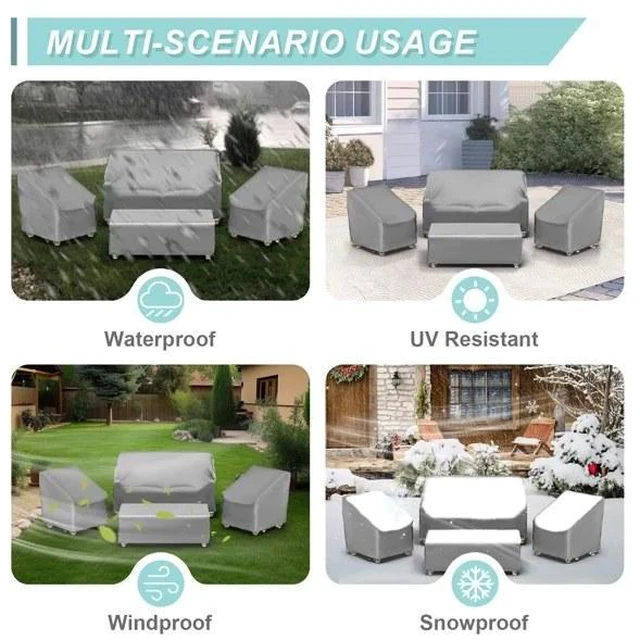 Alt view image 3 of 5 - 4Piece Grey Outdoor Furniture Cover Set, HeavyDuty Oxford Fabric Patio Sofa Chair Table Protector for 4Seat Conversation Set