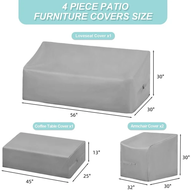 Alt view image 2 of 5 - 4Piece Grey Outdoor Furniture Cover Set, HeavyDuty Oxford Fabric Patio Sofa Chair Table Protector for 4Seat Conversation Set