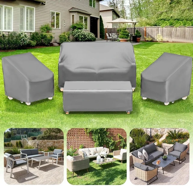Alt view image 5 of 5 - 4Piece Grey Outdoor Furniture Cover Set, HeavyDuty Oxford Fabric Patio Sofa Chair Table Protector for 4Seat Conversation Set