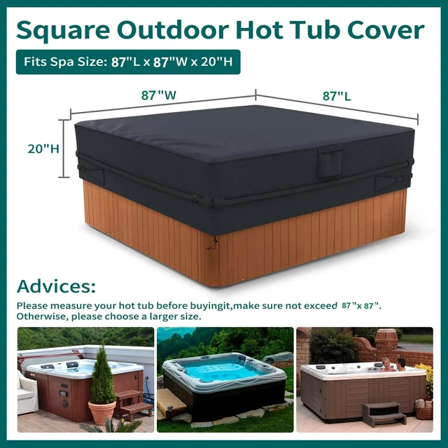Alt view image 2 of 5 - AllWeather Square Hot Tub Spa Cover, UVResistant Waterproof Outdoor Bathtub Protector for Backyard Courtyard