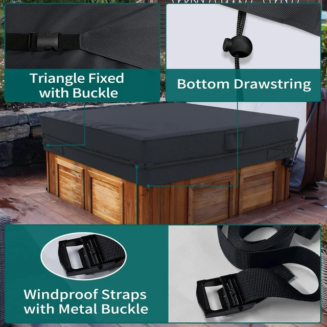 Alt view image 4 of 5 - AllWeather Square Hot Tub Spa Cover, UVResistant Waterproof Outdoor Bathtub Protector for Backyard Courtyard