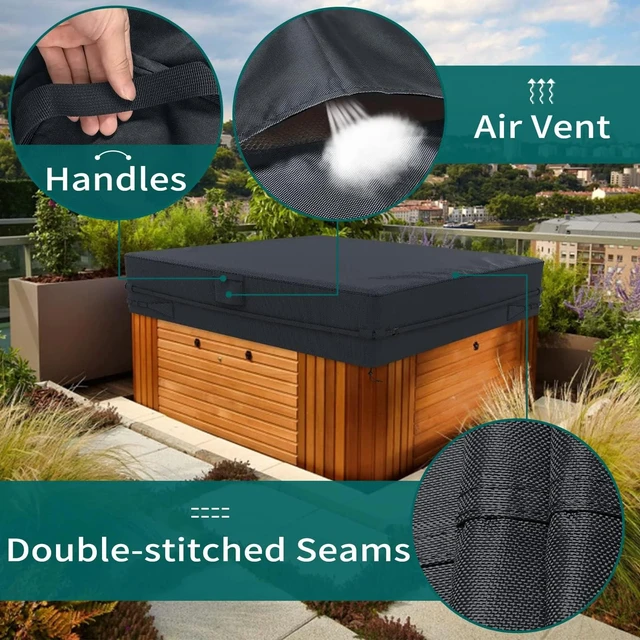 Alt view image 5 of 5 - AllWeather Square Hot Tub Spa Cover, UVResistant Waterproof Outdoor Bathtub Protector for Backyard Courtyard