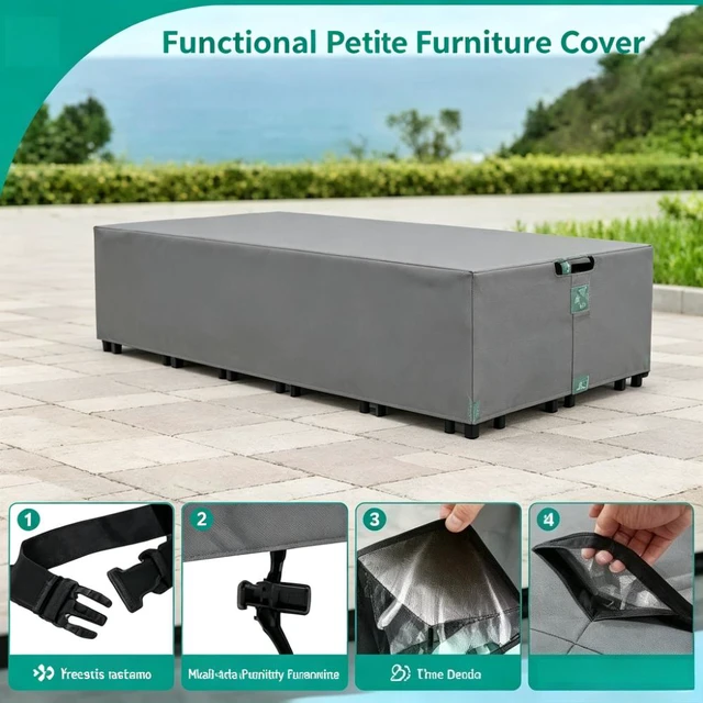 Alt view image 3 of 5 - AllWeather Grey Patio Furniture Cover, UV Resistant Windproof Rectangular Outdoor Table Cover for Backyard Courtyard