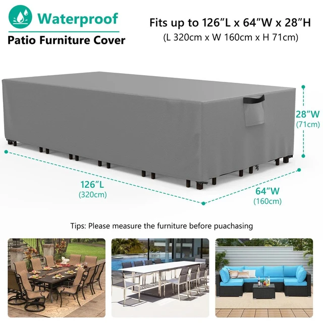 Alt view image 2 of 5 - AllWeather Grey Patio Furniture Cover, UV Resistant Windproof Rectangular Outdoor Table Cover for Backyard Courtyard