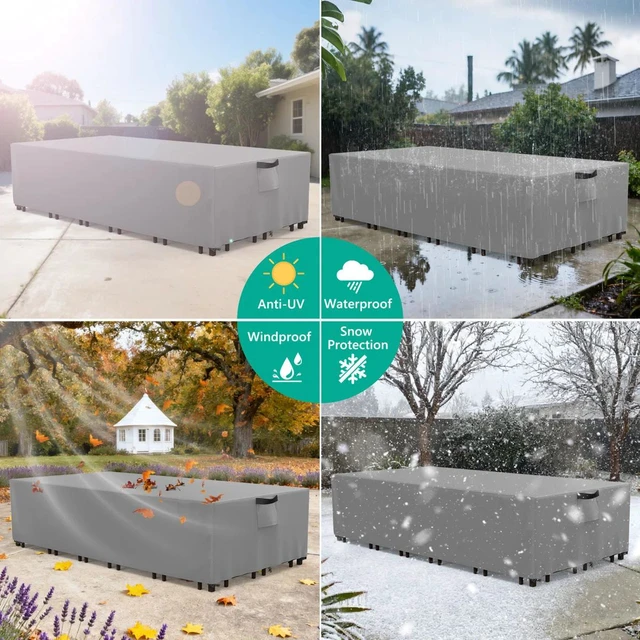 Alt view image 4 of 5 - AllWeather Grey Patio Furniture Cover, UV Resistant Windproof Rectangular Outdoor Table Cover for Backyard Courtyard