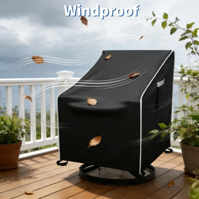 Alt view image 4 of 5 - 2 Pack Black Outdoor Swivel Chair Cover, HeavyDuty Oxford Fabric Patio Rotating Armchair Protector with White Edge Trim