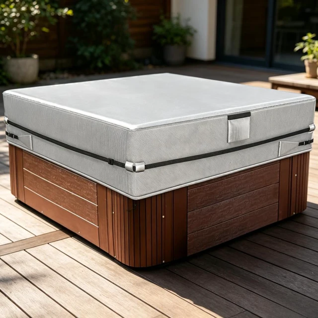 Alt view image 3 of 4 - AllWeather Square Hot Tub Spa Cover, Silver Reflective Aluminum Composite Fabric Outdoor Jacuzzi Protector with Carry Handles