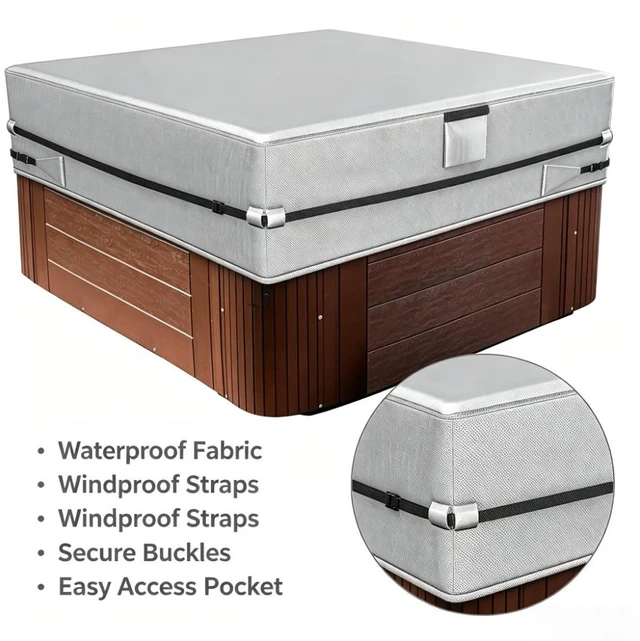 Alt view image 4 of 4 - AllWeather Square Hot Tub Spa Cover, Silver Reflective Aluminum Composite Fabric Outdoor Jacuzzi Protector with Carry Handles