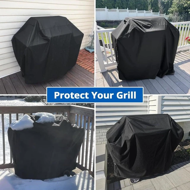 Alt view image 3 of 5 - Black Grill Cover, HeavyDuty Oxford Fabric Outdoor BBQ Gas Grill Protector with Handles and Secure Fastening