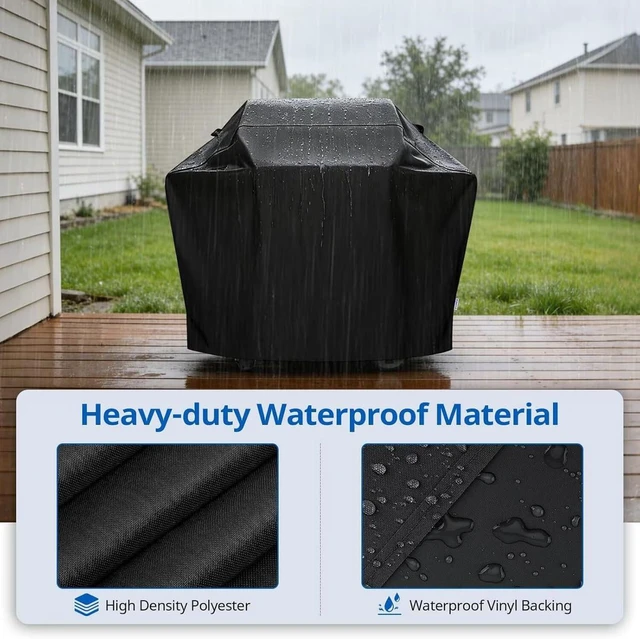 Alt view image 4 of 5 - Black Grill Cover, HeavyDuty Oxford Fabric Outdoor BBQ Gas Grill Protector with Handles and Secure Fastening