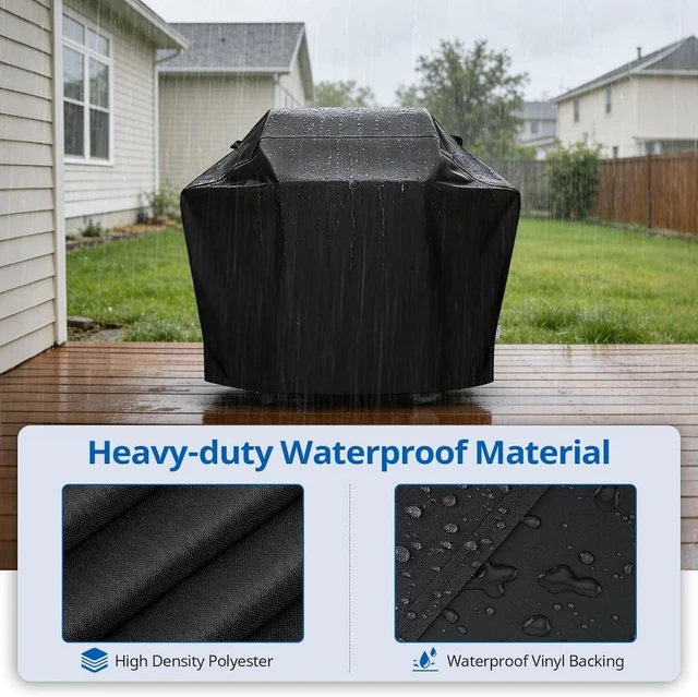 Alt view image 4 of 5 - Black Grill Cover, HeavyDuty Oxford Fabric Outdoor BBQ Gas Grill Protector with Handles and Secure Fastening