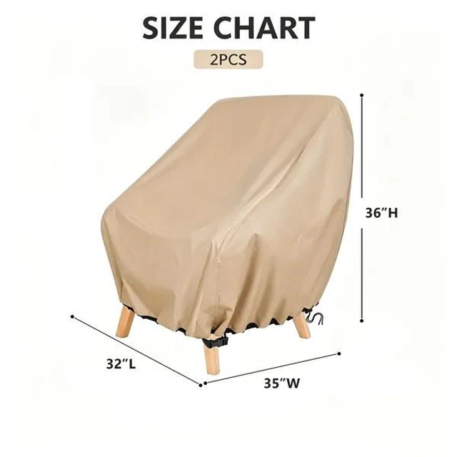 Alt view image 2 of 6 - 2 Pack Khaki Outdoor Chair Cover, HeavyDuty Oxford Fabric Patio Single Armchair Protector with Drawstring & Buckle
