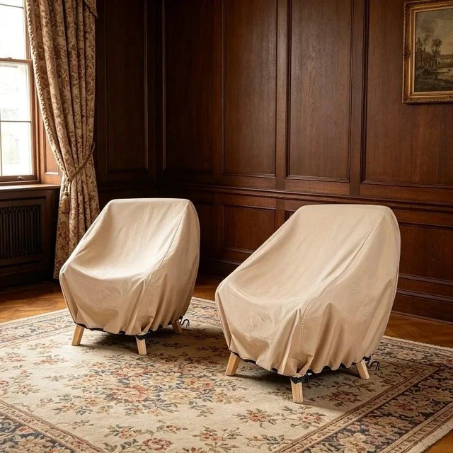 Alt view image 4 of 6 - 2 Pack Khaki Outdoor Chair Cover, HeavyDuty Oxford Fabric Patio Single Armchair Protector with Drawstring & Buckle