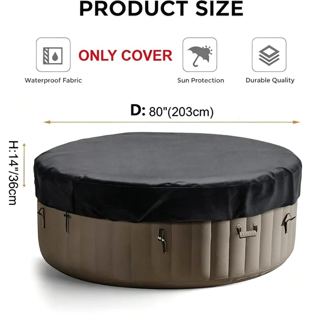 Alt view image 2 of 6 - Black Round Hot Tub Cover, HeavyDuty Oxford Fabric Outdoor Inflatable Round SPA Jacuzzi Protector with Adjustable Buckle Straps