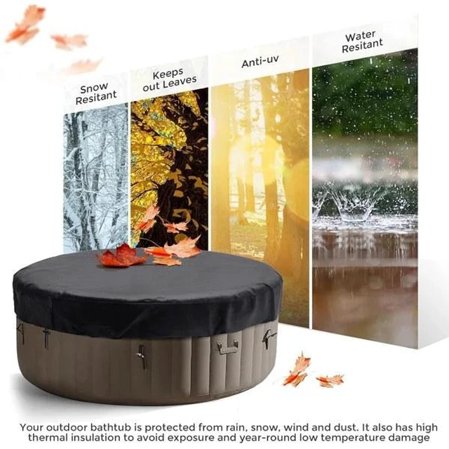 Alt view image 3 of 6 - Black Round Hot Tub Cover, HeavyDuty Oxford Fabric Outdoor Inflatable Round SPA Jacuzzi Protector with Adjustable Buckle Straps