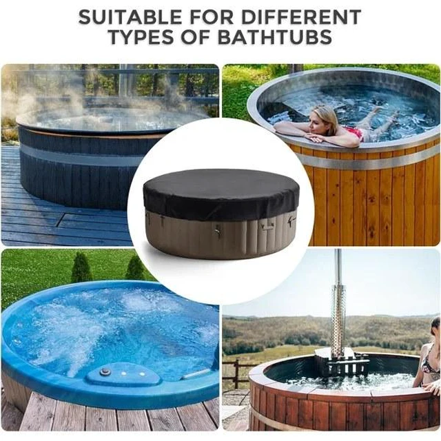 Alt view image 4 of 6 - Black Round Hot Tub Cover, HeavyDuty Oxford Fabric Outdoor Inflatable Round SPA Jacuzzi Protector with Adjustable Buckle Straps
