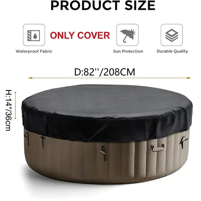 Alt view image 2 of 6 - Black Round Hot Tub Cover, HeavyDuty Oxford Fabric Outdoor Inflatable Round SPA Jacuzzi Protector with Adjustable Buckle Straps