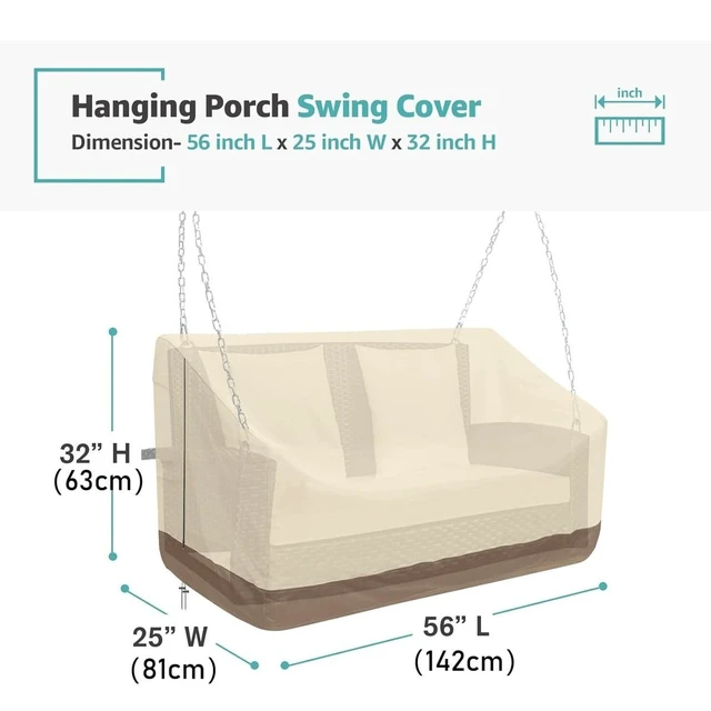 Alt view image 2 of 6 - Beige And Brown TwoTone Patio Swing Cover, HeavyDuty Oxford Fabric Outdoor Hanging Porch Swing Protector with Zipper & Drawstring