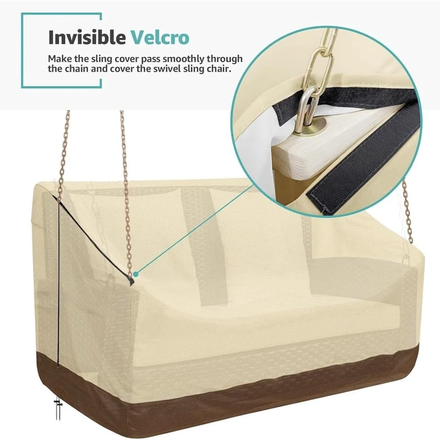 Alt view image 4 of 6 - Beige And Brown TwoTone Patio Swing Cover, HeavyDuty Oxford Fabric Outdoor Hanging Porch Swing Protector with Zipper & Drawstring