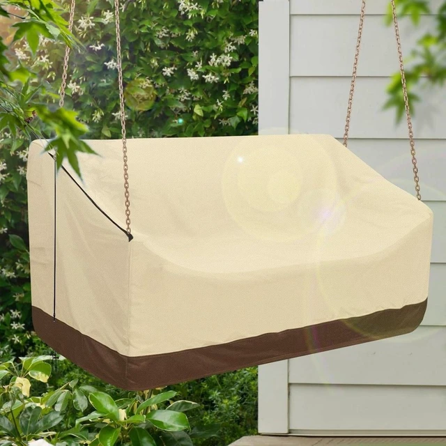 Alt view image 5 of 6 - Beige And Brown TwoTone Patio Swing Cover, HeavyDuty Oxford Fabric Outdoor Hanging Porch Swing Protector with Zipper & Drawstring