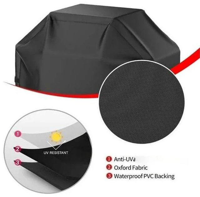 Alt view image 5 of 6 - Black Grill Cover, HeavyDuty Oxford Fabric Outdoor CartStyle BBQ Gas Grill Protector with Secure Fastening Straps