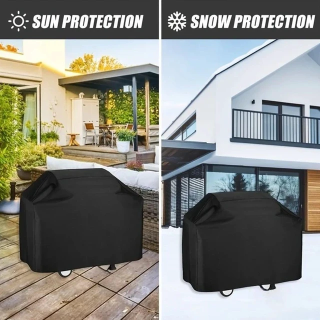 Alt view image 4 of 6 - Black Grill Cover, HeavyDuty Oxford Fabric Outdoor CartStyle BBQ Gas Grill Protector with Secure Fastening Straps
