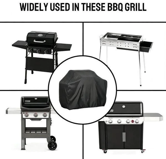 Alt view image 6 of 6 - Black Grill Cover, HeavyDuty Oxford Fabric Outdoor CartStyle BBQ Gas Grill Protector with Secure Fastening Straps