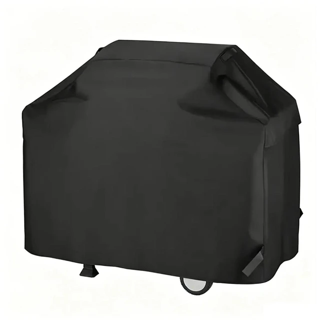 Alt view image 2 of 6 - Black Grill Cover, HeavyDuty Oxford Fabric Outdoor CartStyle BBQ Gas Grill Protector with Secure Fastening Straps