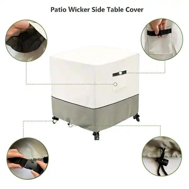 Alt view image 3 of 6 - Beige And Sage Green TwoTone Square Patio Table Cover, HeavyDuty Oxford Fabric Outdoor Square Furniture Protector with Storage Pocket
