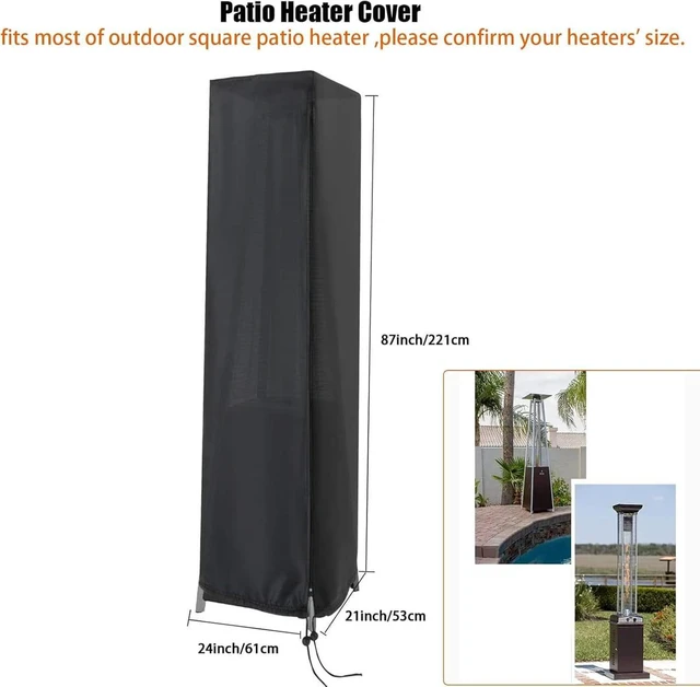 Alt view image 3 of 5 - Black Tower Patio Heater Cover, HeavyDuty Oxford Fabric Pyramid Outdoor Heater Protector with Zipper and Drawstring