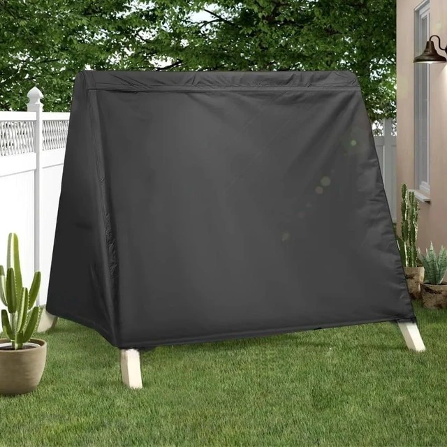 Alt view image 3 of 5 - Black Patio Swing Cover, HeavyDuty Oxford Fabric Outdoor AFrame Swing Chair Protector with Drawstring and Buckle