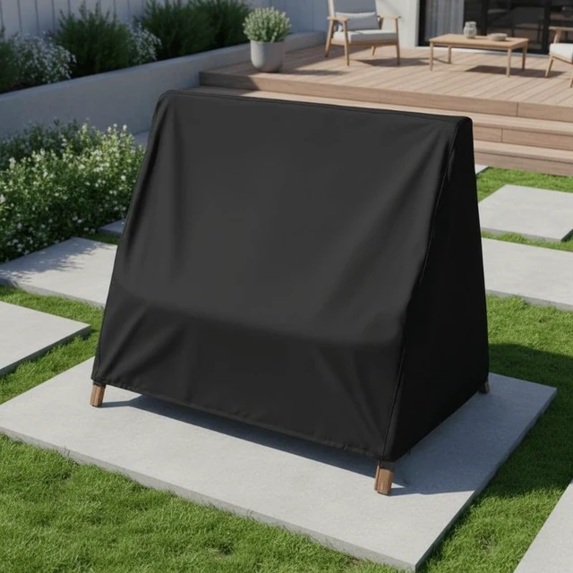 Alt view image 4 of 5 - Black Patio Swing Cover, HeavyDuty Oxford Fabric Outdoor AFrame Swing Chair Protector with Drawstring and Buckle