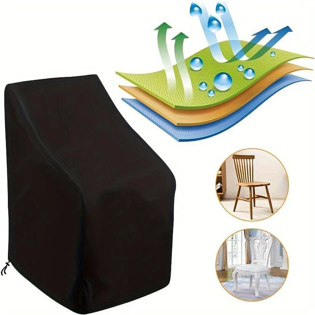 Alt view image 4 of 5 - Black Stackable Chair Cover, HeavyDuty Oxford Fabric Outdoor Stacked Patio Chair Protector with Drawstring