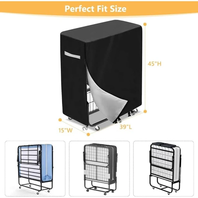 Alt view image 2 of 6 - Black Folding Bed Cover, HeavyDuty Oxford Fabric Outdoor Folding Cot Protector with Side Zipper and Label Pocket