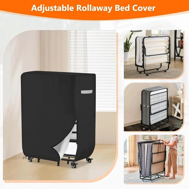 Alt view image 3 of 6 - Black Folding Bed Cover, HeavyDuty Oxford Fabric Outdoor Folding Cot Protector with Side Zipper and Label Pocket