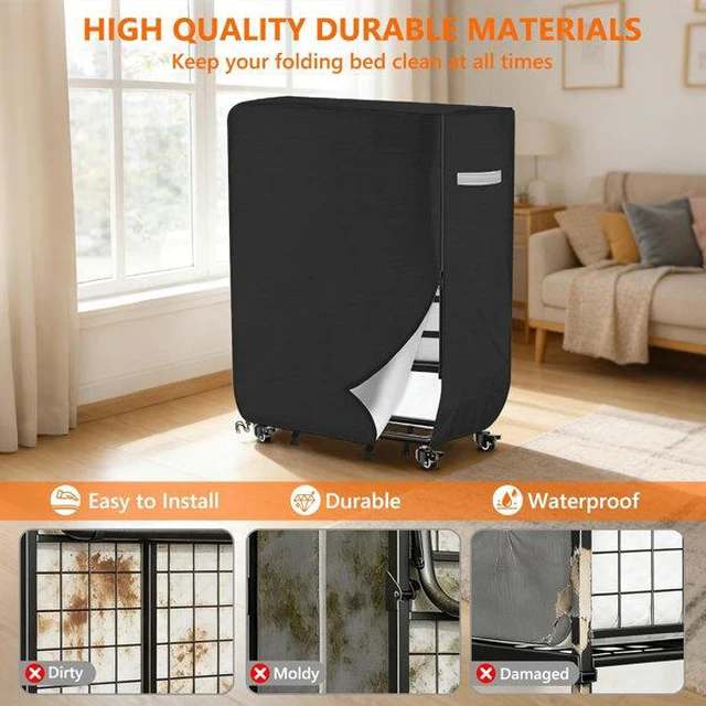 Alt view image 4 of 6 - Black Folding Bed Cover, HeavyDuty Oxford Fabric Outdoor Folding Cot Protector with Side Zipper and Label Pocket